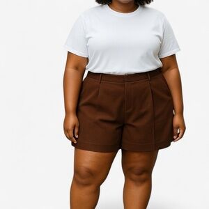 NWT Elodie | Chocolate Brown Pleated Trouser Shorts Plus Size XL Fall Acadamia